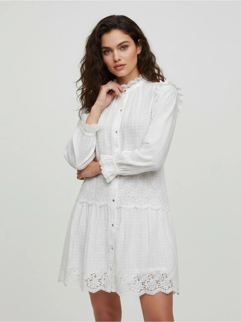 Ulla Johnson White Cotton Gauze Lace Ruffle Mini Dress, size 6